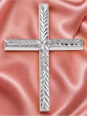 Large Rhodium over 925 Sterling Silver Cross with 18” chain